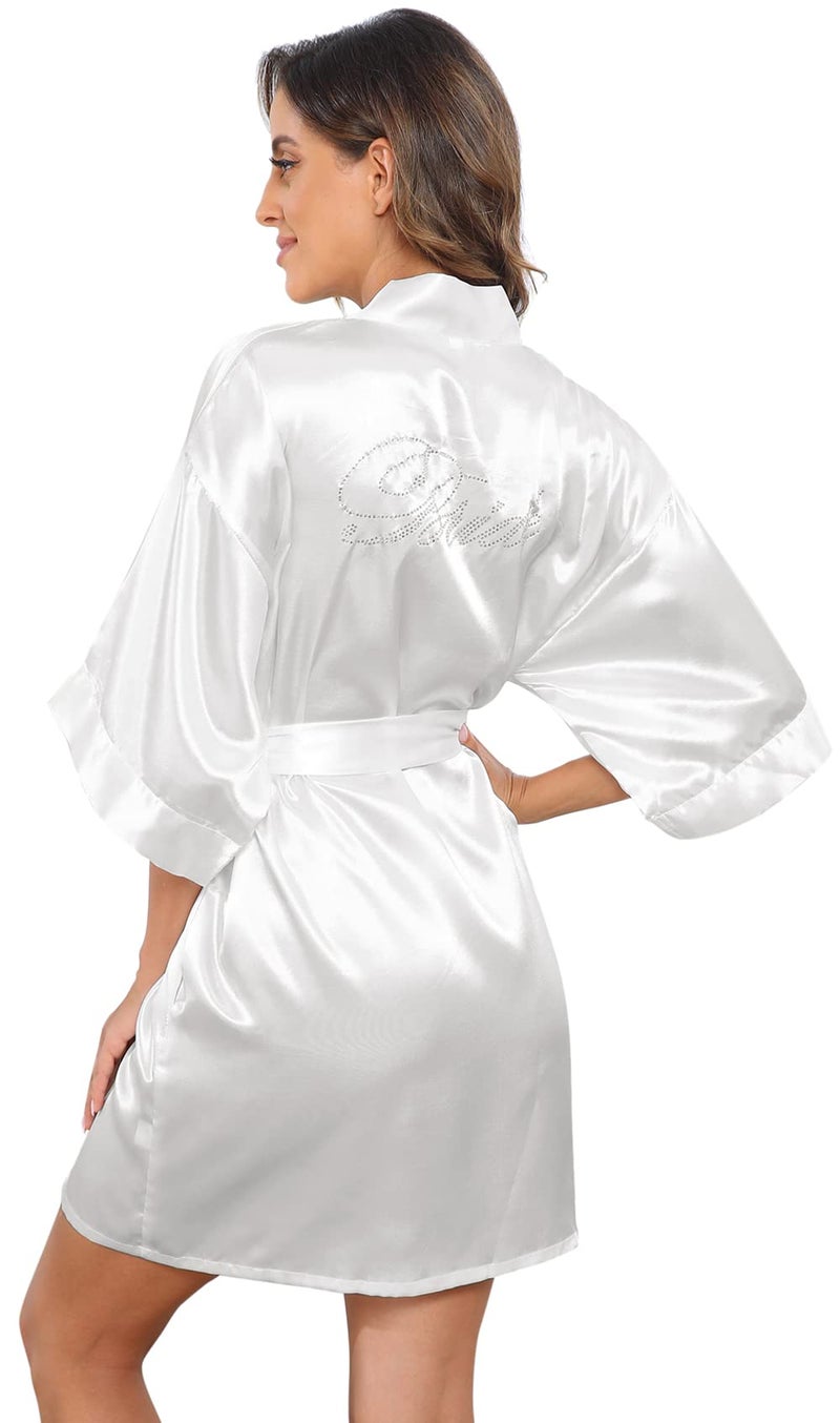 goodmansam Women's Satin Kimono Robe with Silver Rhinestones Bride Bridesmaid Robes for Wedding Party Robe Getting Ready - Image 2